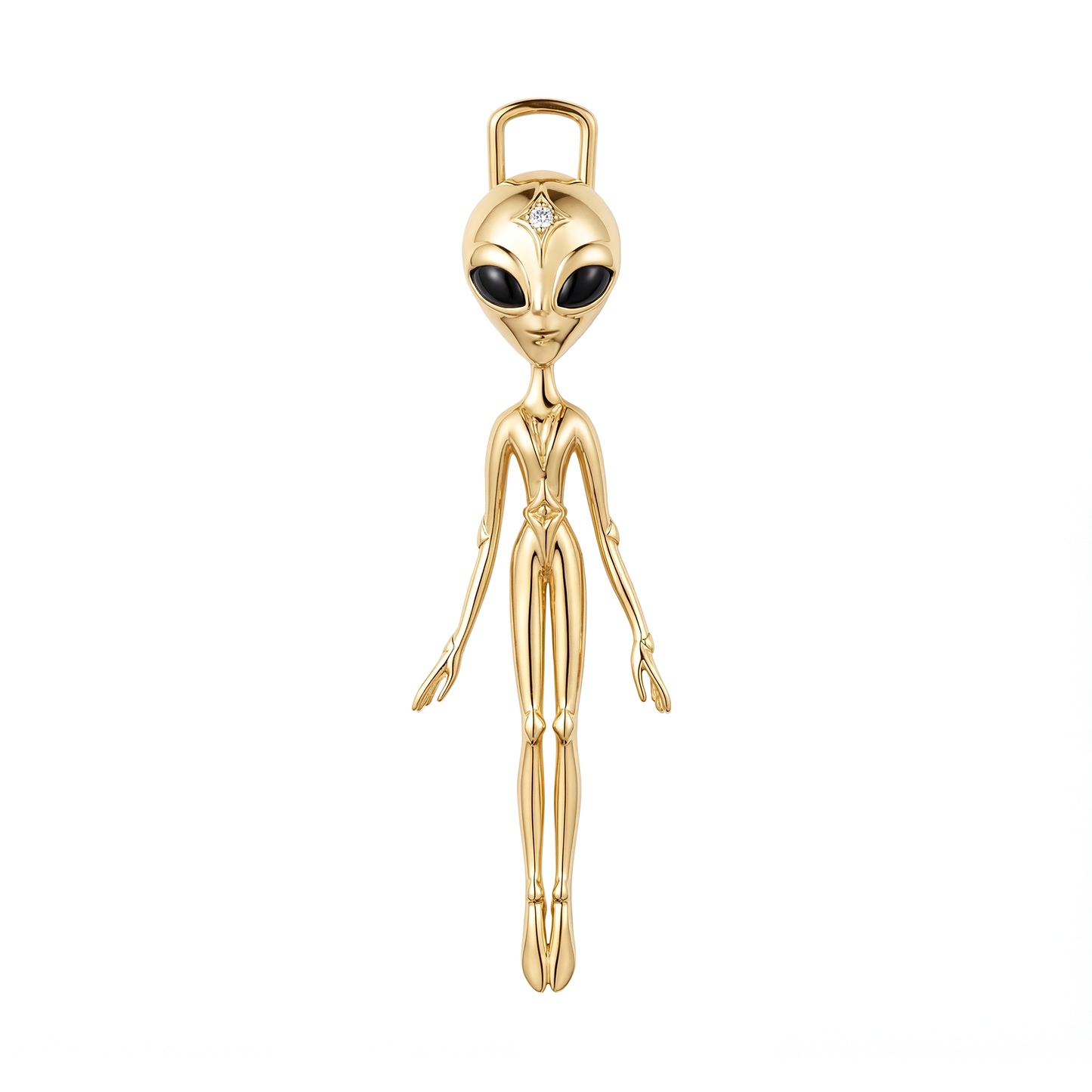 Alien pendant in 18k yellow gold with diamond detail, modern luxury fine jewellery design