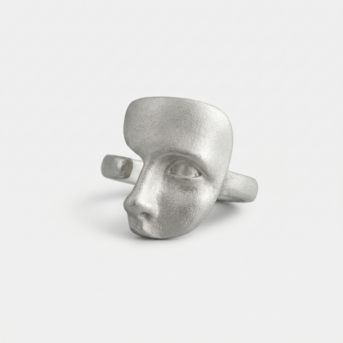 sterling silver face statement ring matte textured sculptural design close up