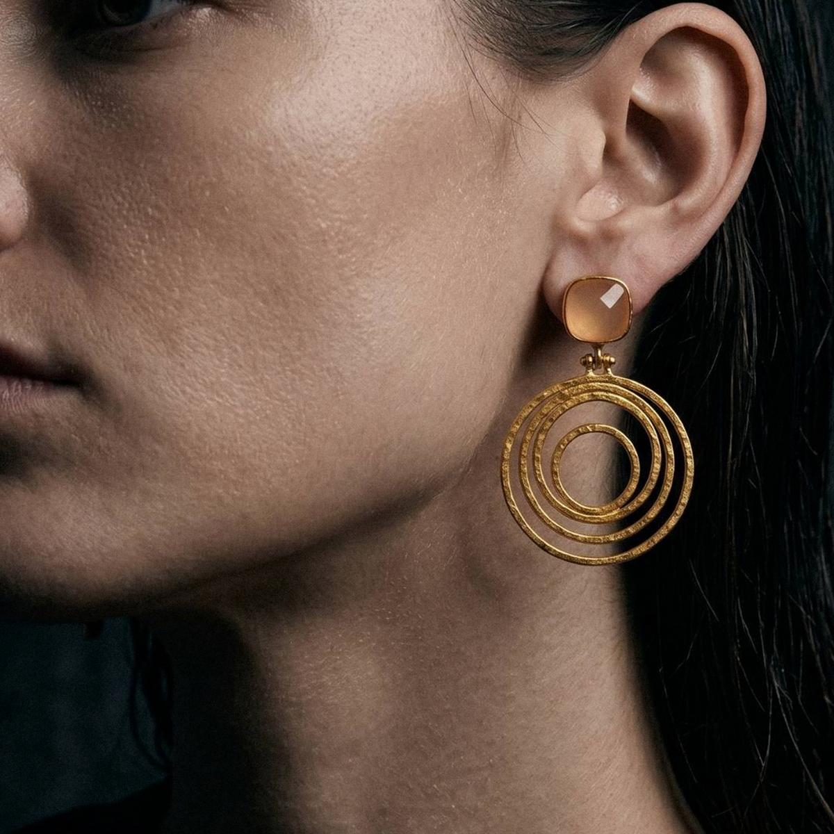 Peach Gemstone Gold Hoop Earrings
