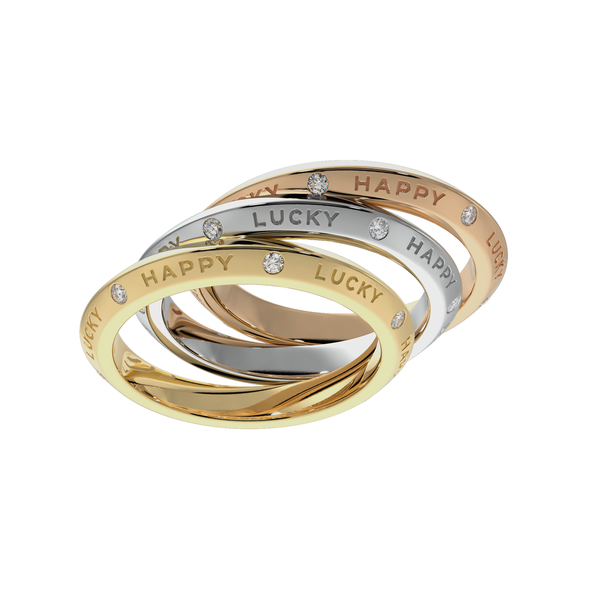 Stacked 18k gold rings with diamonds in yellow white and rose gold, luxury stacking jewellery design