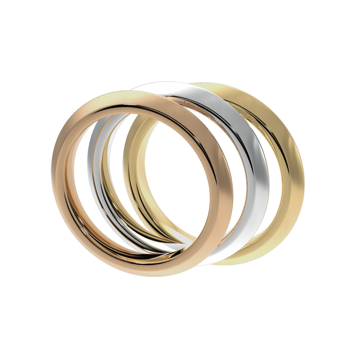 Polished 18k gold stacking rings in yellow white and rose gold, modern fine jewellery design