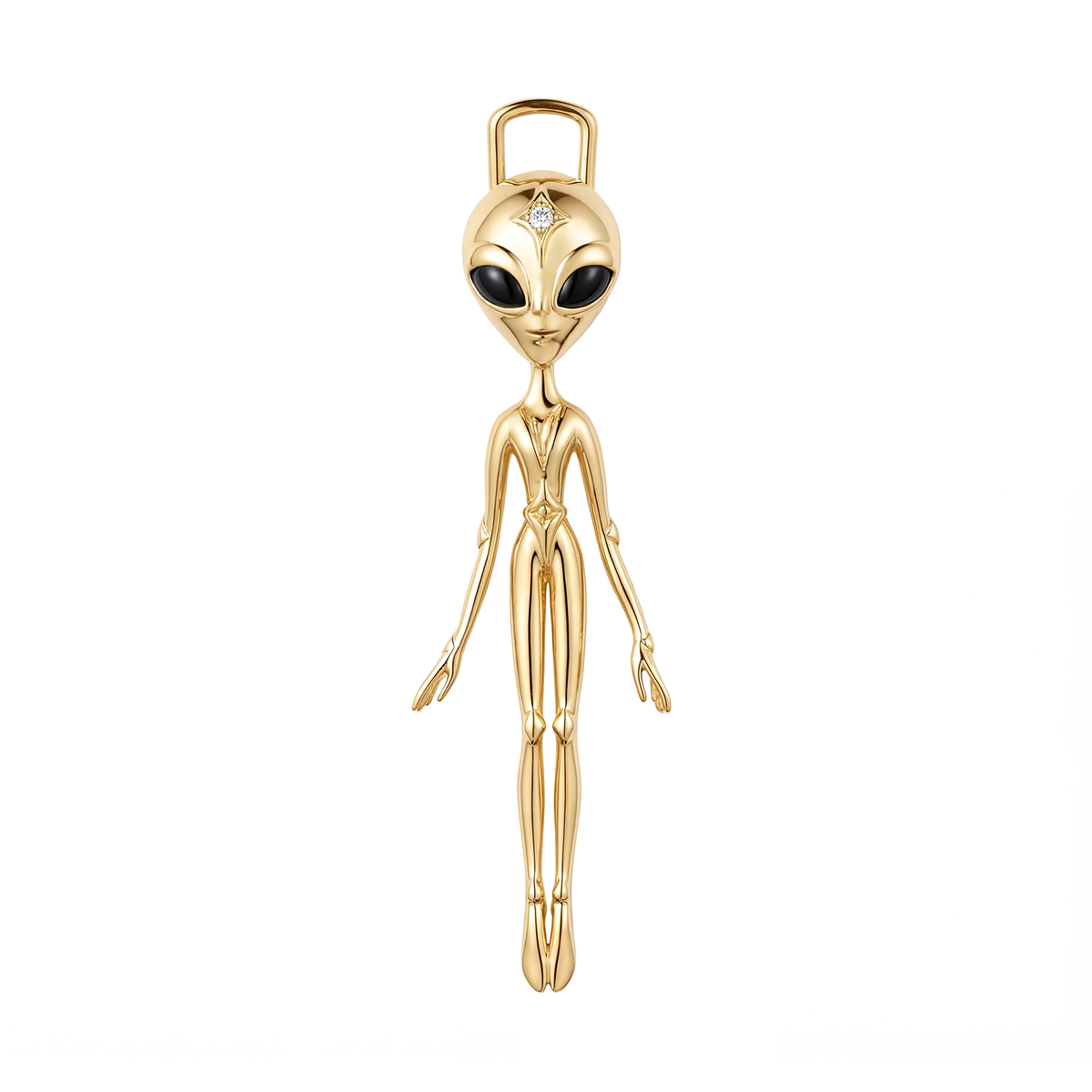 Alien pendant in 18k yellow gold with diamond detail, modern luxury fine jewellery design