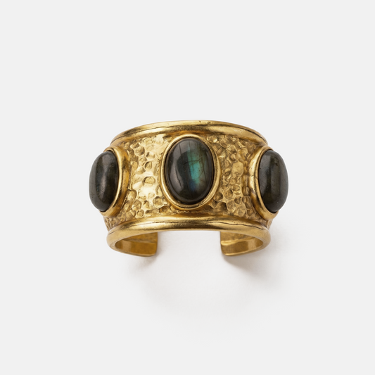 Obsidian three stone gold statement ring