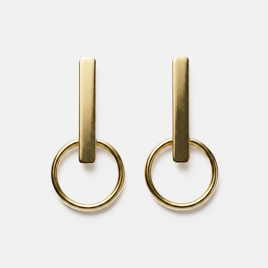Orbit gold statement earrings with geometric design