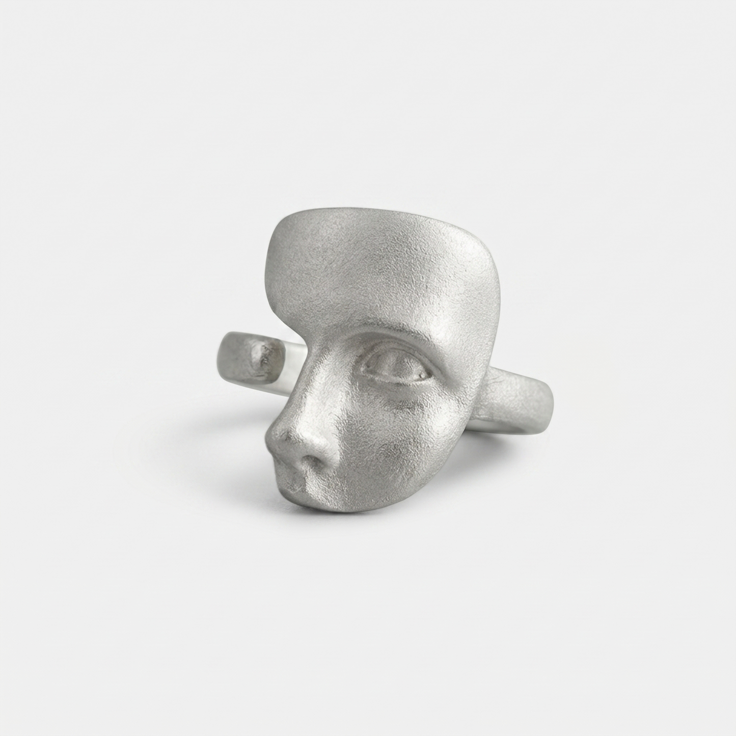 sterling silver face statement ring matte textured sculptural design close up