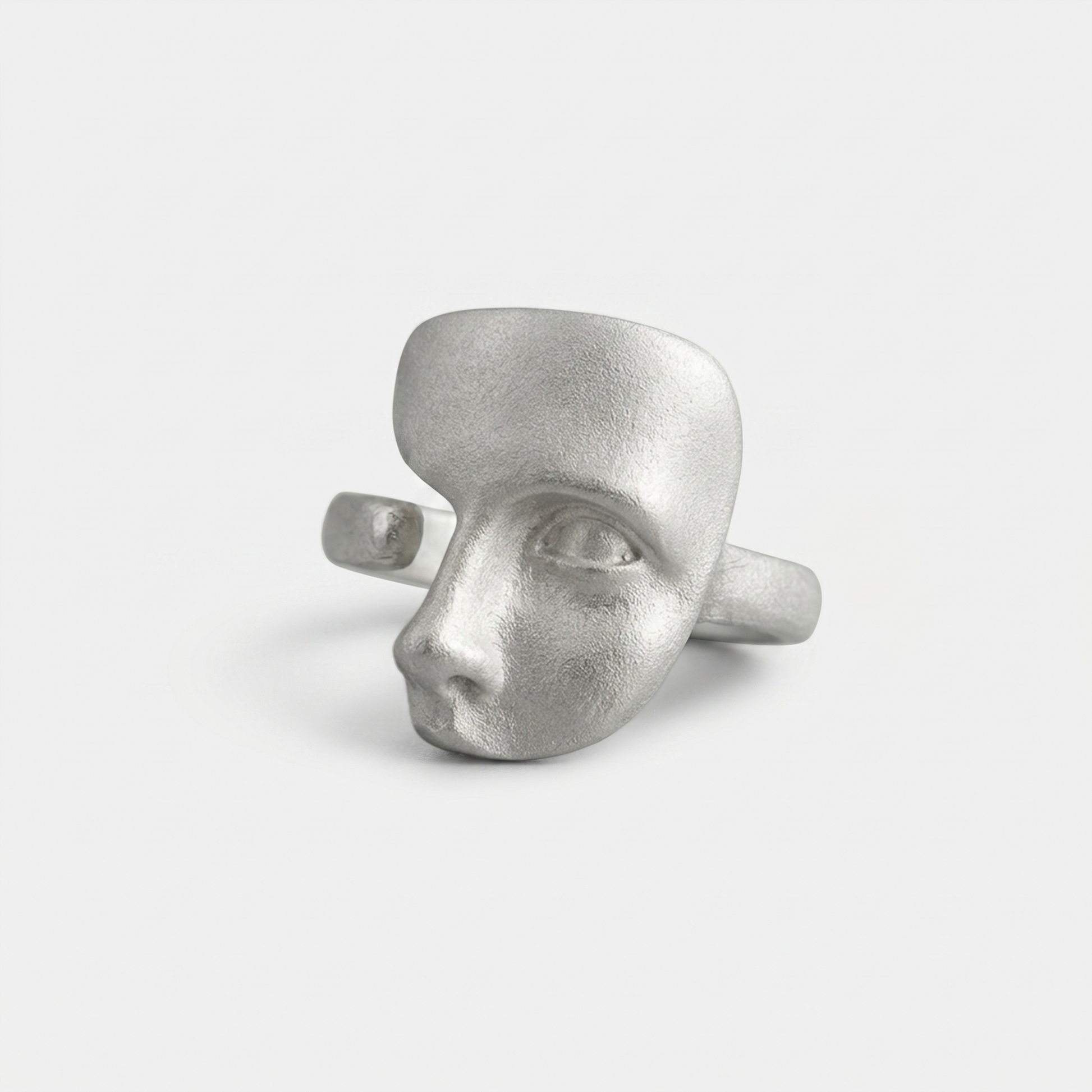sterling silver face statement ring matte textured sculptural design close up