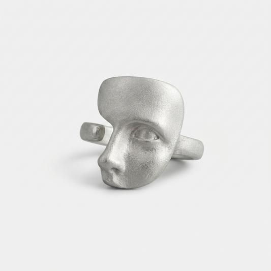 sterling silver face statement ring matte textured sculptural design close up