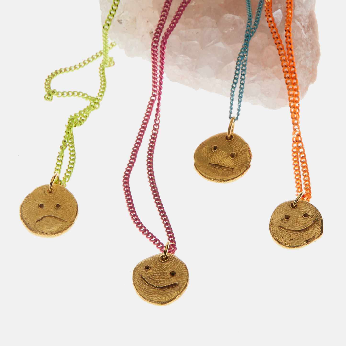 Handcrafted face pendant necklaces with colourful chains