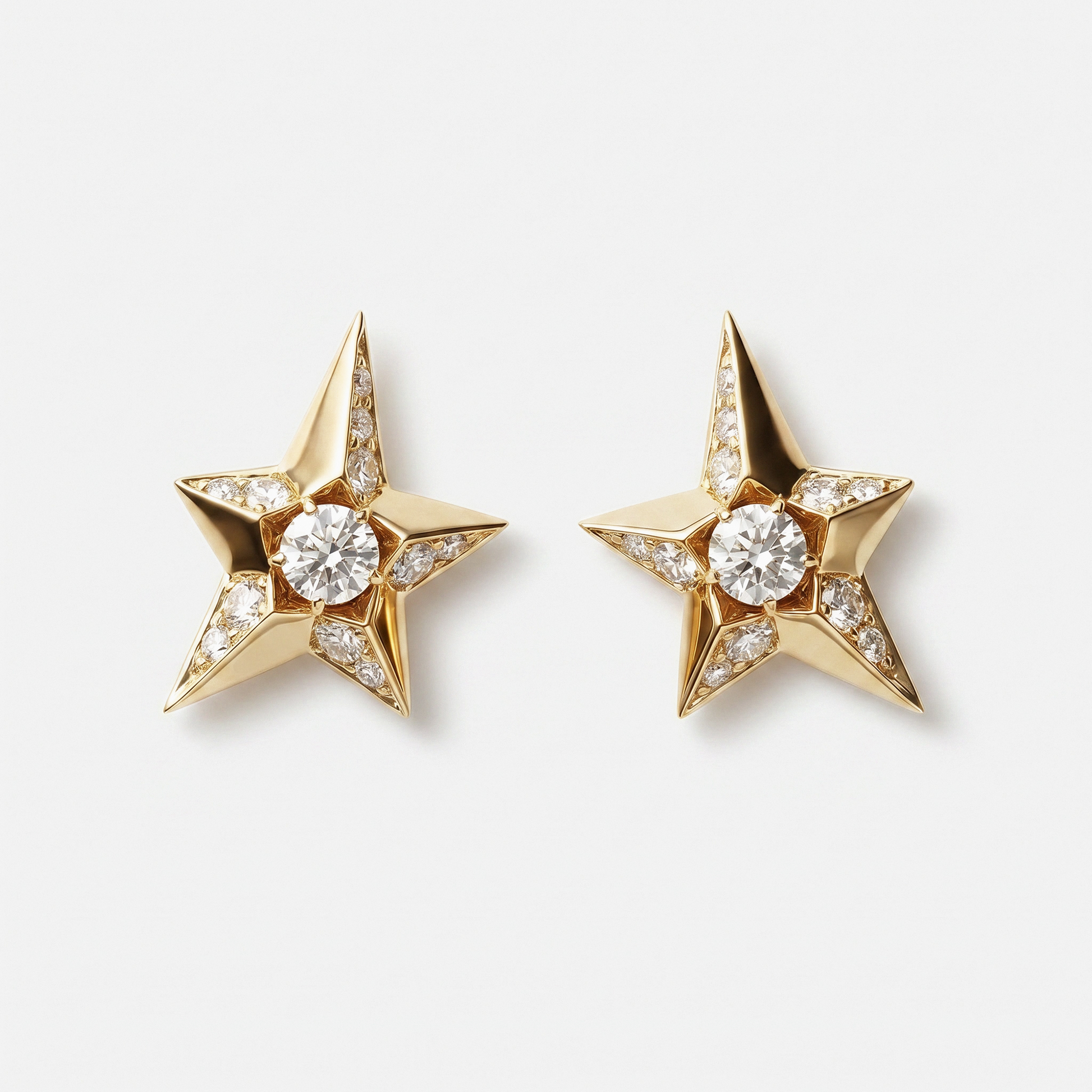 Gold star earrings with diamonds, 18k yellow gold star stud earrings, luxury fine jewellery