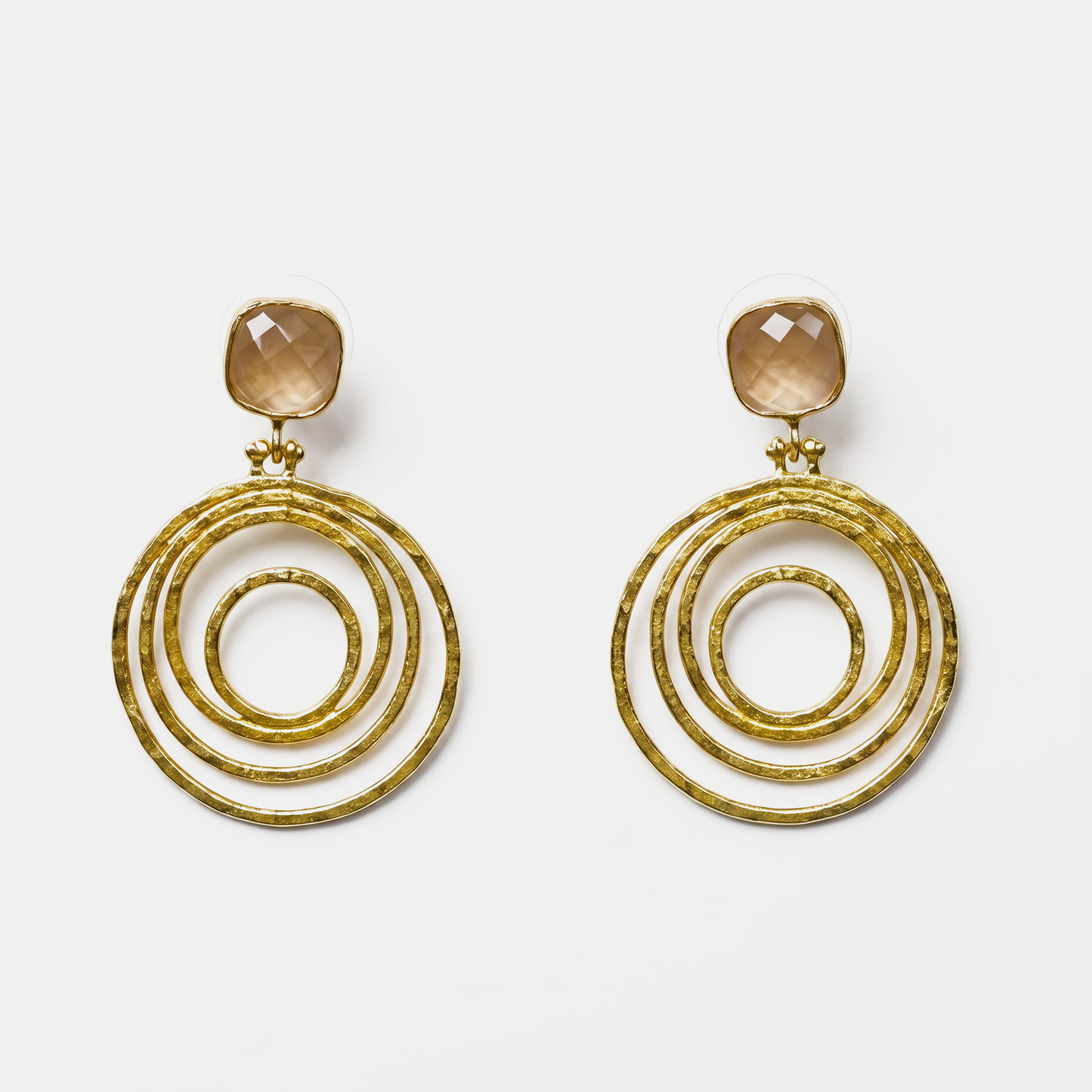 Peach Gemstone Gold Hoop Earrings