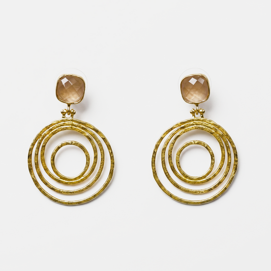 Peach Gemstone Gold Hoop Earrings