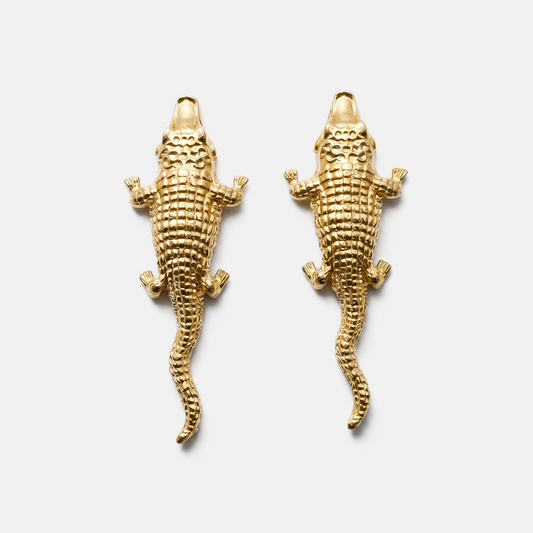 Crocodile-inspired gold statement earrings