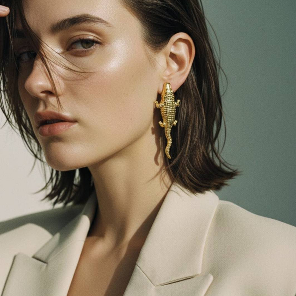 Artistic gold earrings inspired by exotic wildlife