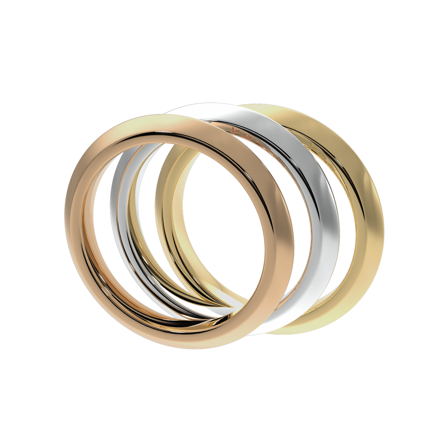 Polished 18k gold stacking rings in yellow white and rose gold, modern fine jewellery design