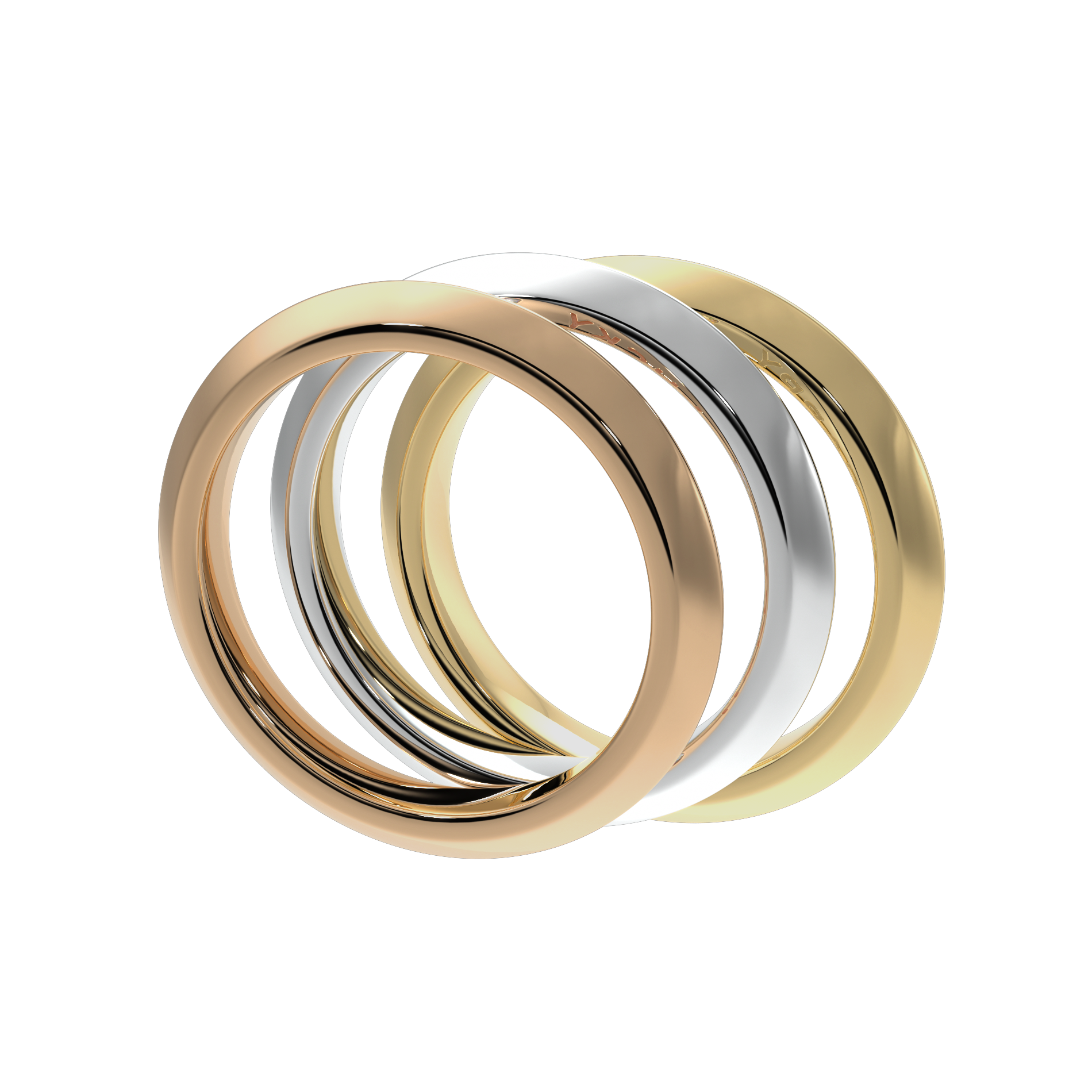 Polished 18k gold stacking rings in yellow white and rose gold, modern fine jewellery design
