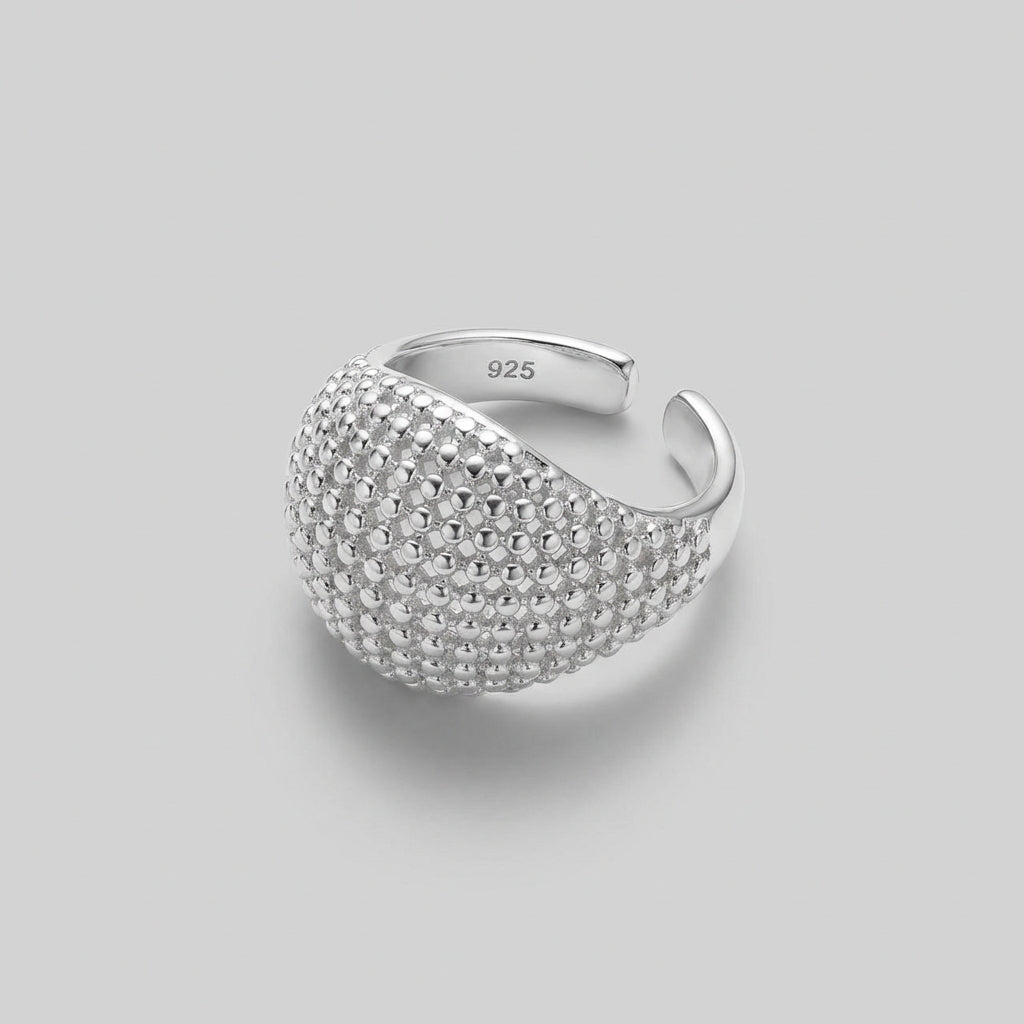 textured silver statement ring adjustable band bold sculptural jewellery