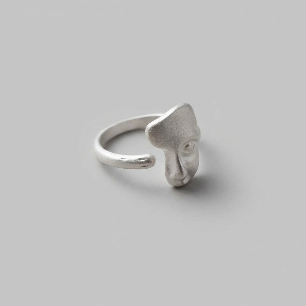 sterling silver face ring side view asymmetrical band sculptural design