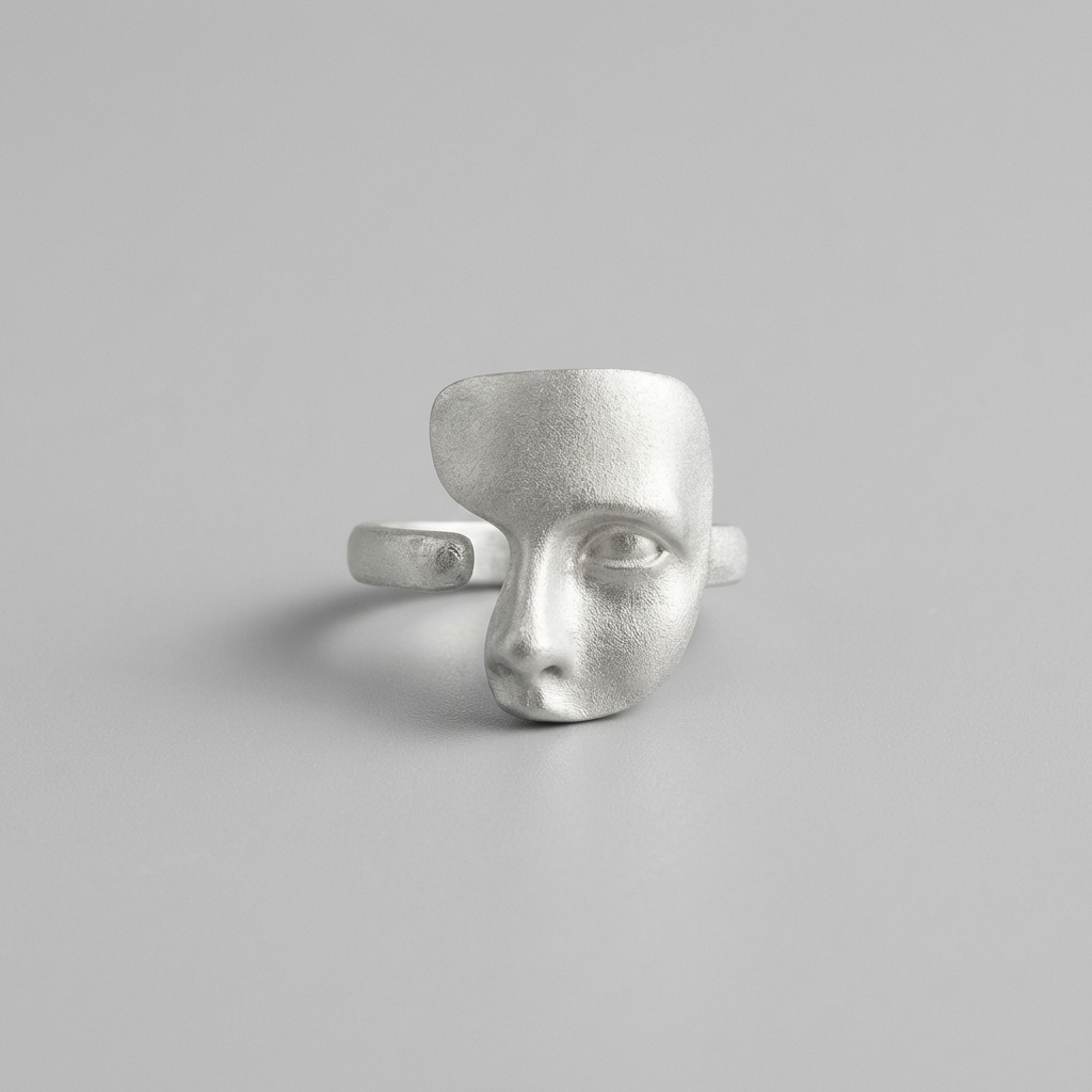 925 sterling silver face ring sculptural front view minimalist statement jewellery
